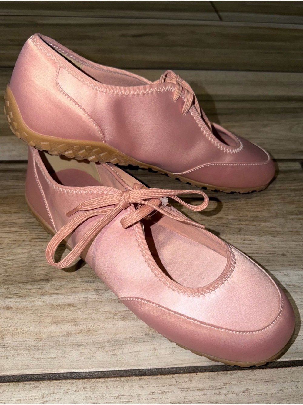 BCBG Soft Pink Lace-Up Ballet Loafers